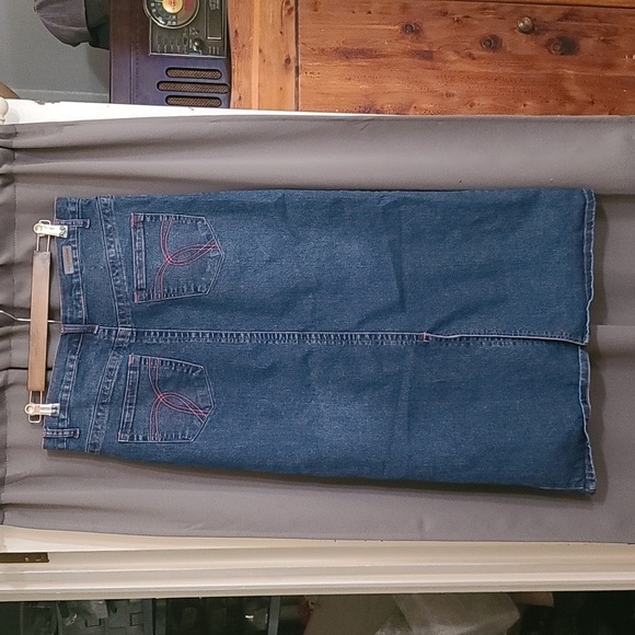 CJ Jeans Womens Denim Skirt Ankle Length Maxi Modest Darker Wash Size 12 EUC - Picture 4 of 12